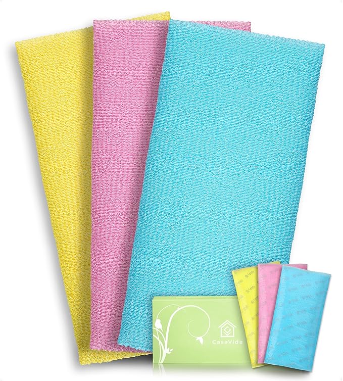CasaVida Exfoliating Washcloth Japanese Beauty Washcloth Nylon Bath Sponge Korean Loofah Towel Puff Large Wash Cloth Body Scrub Premium Bath Washcloths Exfoliating Shower Towel Back Scrubber 3 Pack by - Image 2